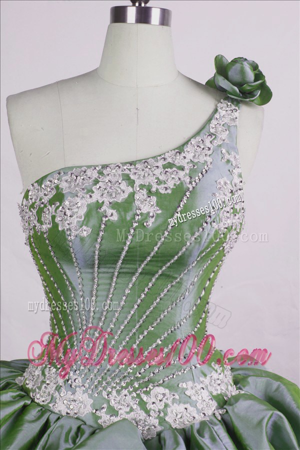 Perfect Flower One Shoulder Beaded Green Quinceanera Dress